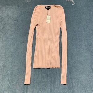 Express Sweater Womens XS Pale Pink Knit Ribbed Knit Long Sleeve Winter Pullover